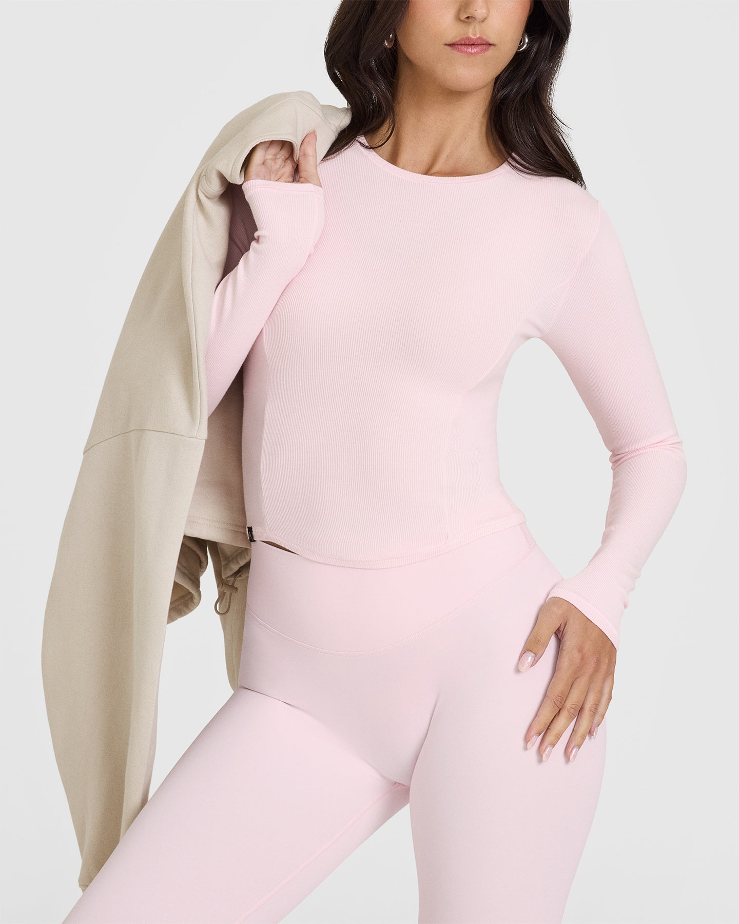 Mellow Rib Mid Long Sleeve Top - Ballet Pink
