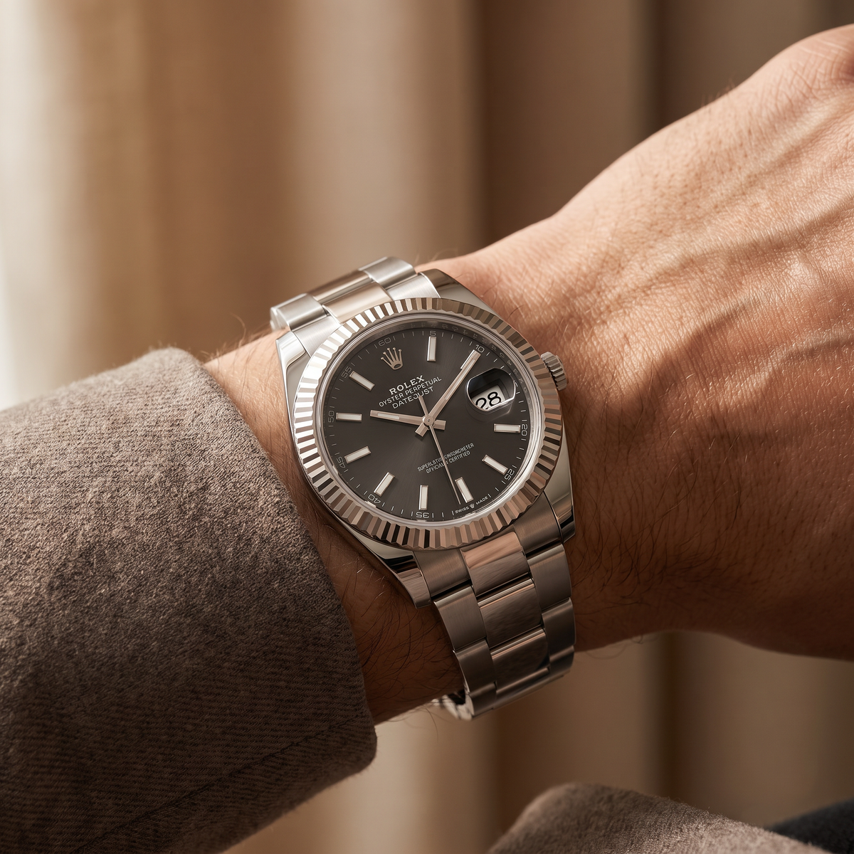Datejust Bright Black Dial Oystersteel And White Gold Automatic Watch
