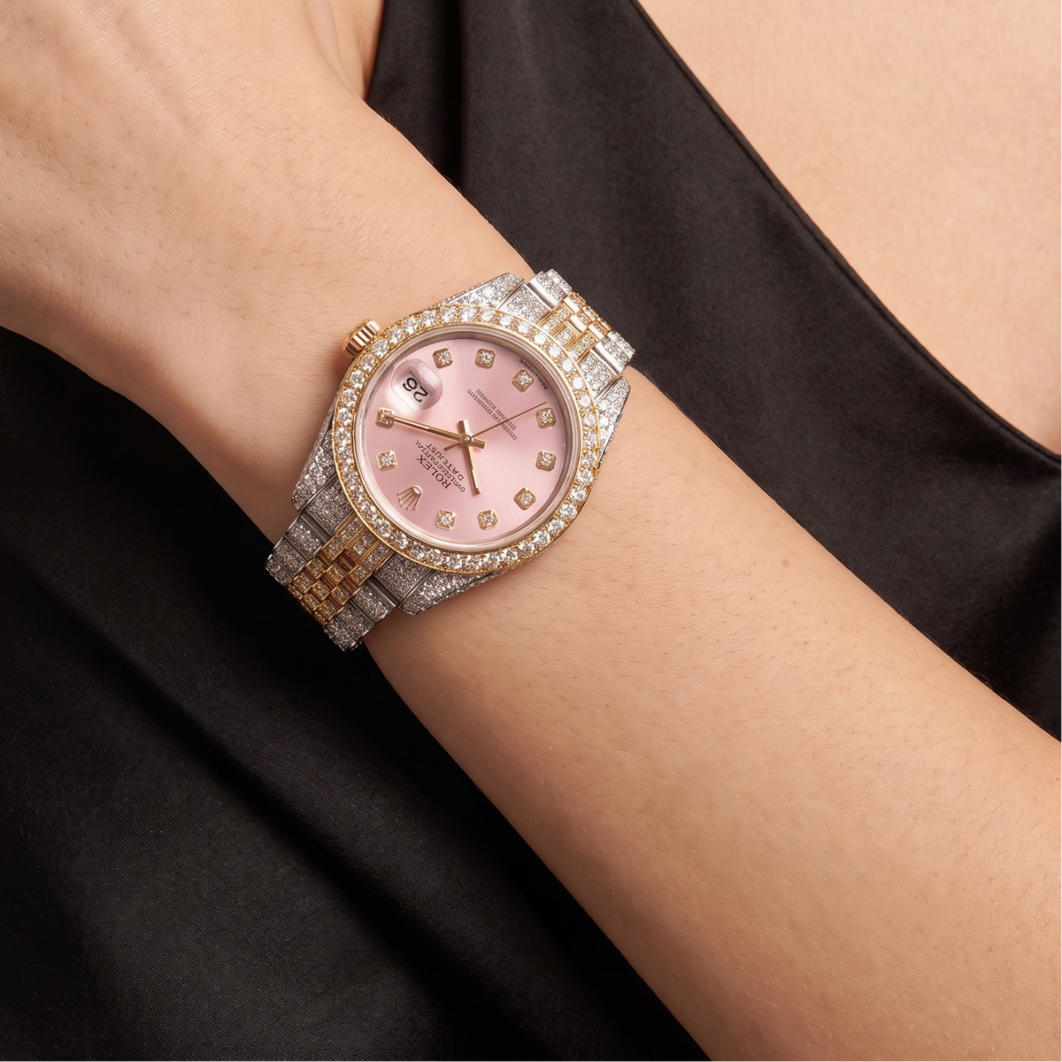 Datejust Custom Pink Dial Full-Pave Watch