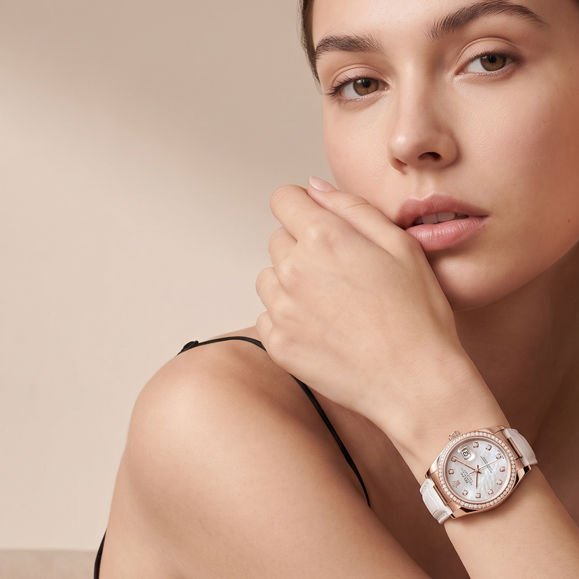 Lady-datejust Mother Of Pearl Dial Leather Strap Automatic Watch