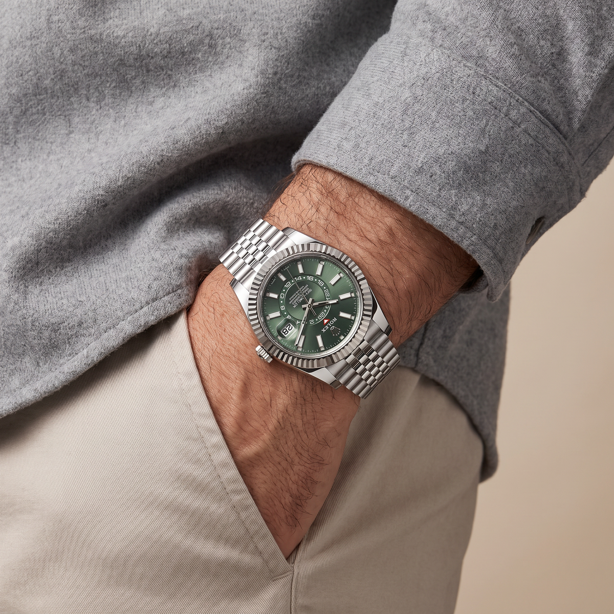 Sky-Dweller Green Dial Fluted Bezel Automatic Men's Watch