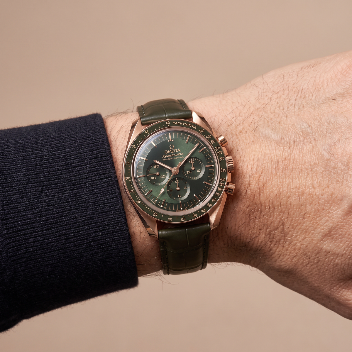 Speedmaster Olive Green Dial Gold Tone Automatic Watch