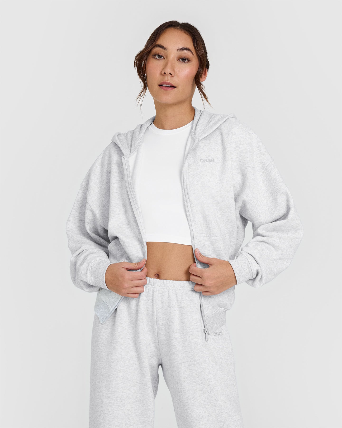 Mid Weight Zip Through Hoodie - Light Grey Marl