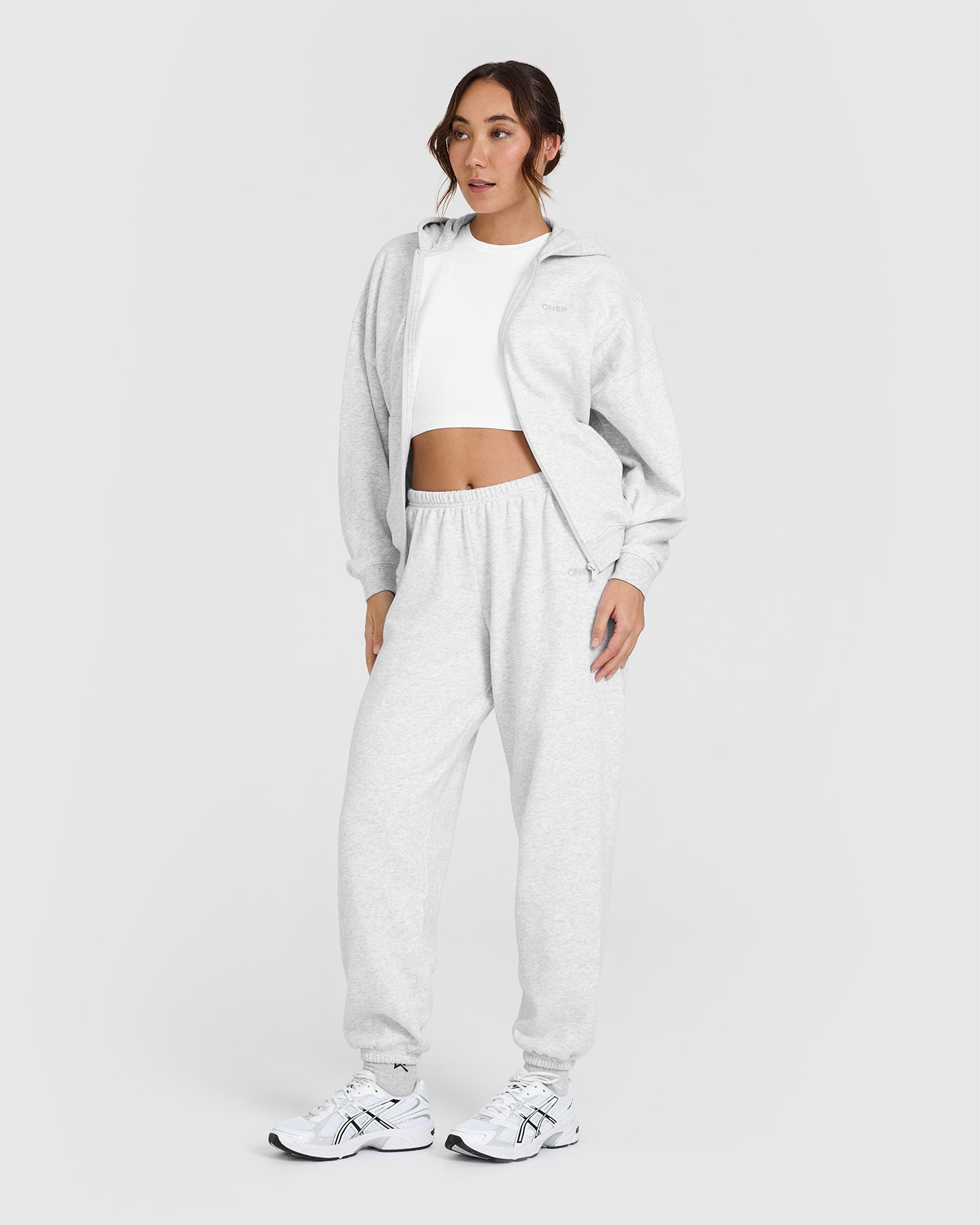 Mid Weight Zip Through Hoodie - Light Grey Marl