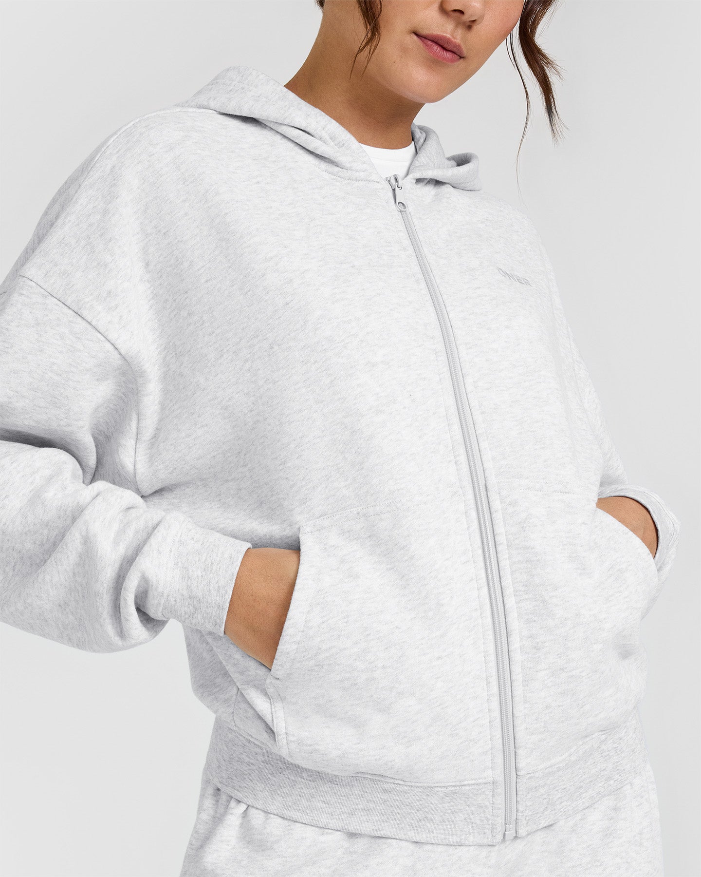 Mid Weight Zip Through Hoodie - Light Grey Marl