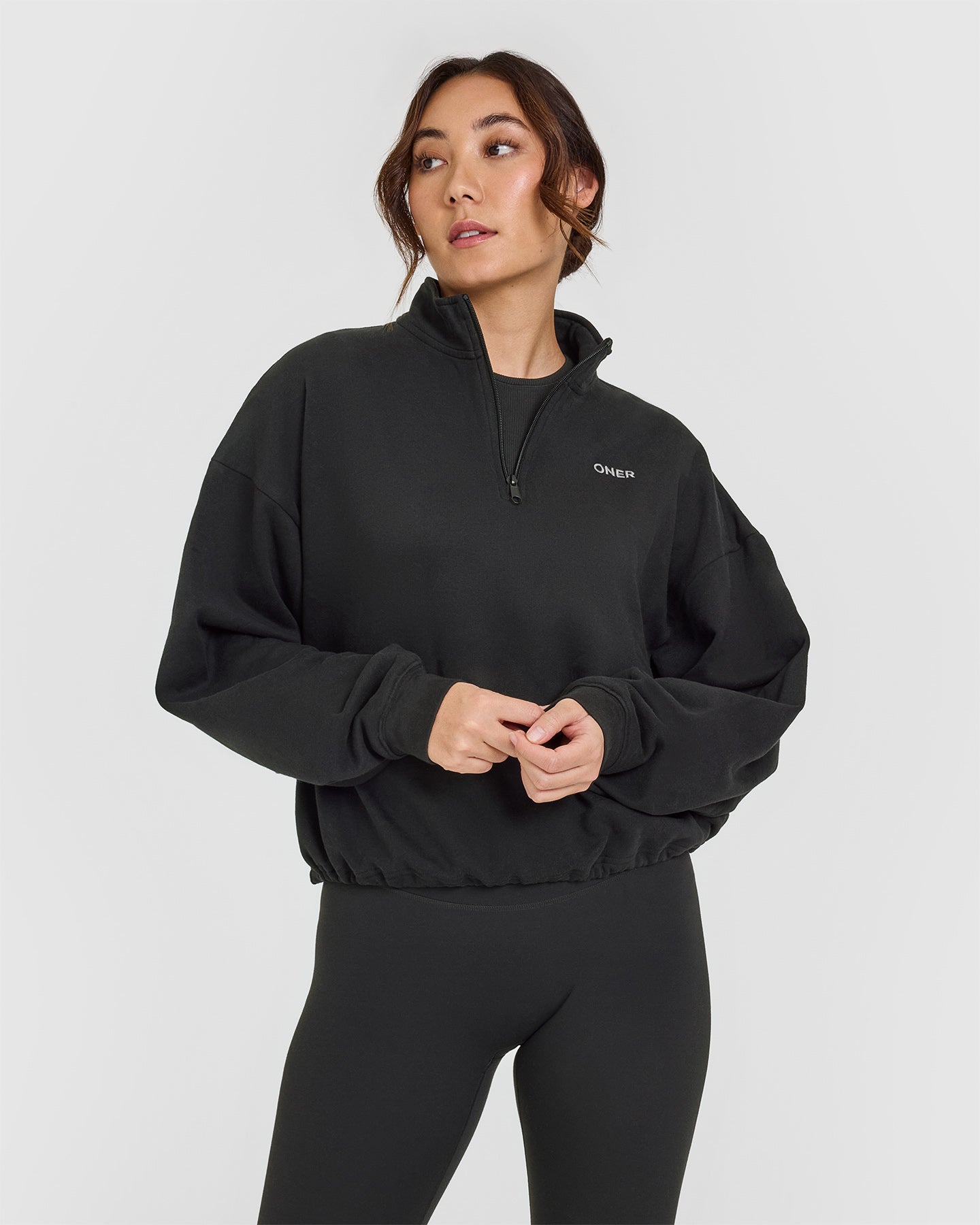 Mid Weight 1/4 Zip Sweatshirt - Black