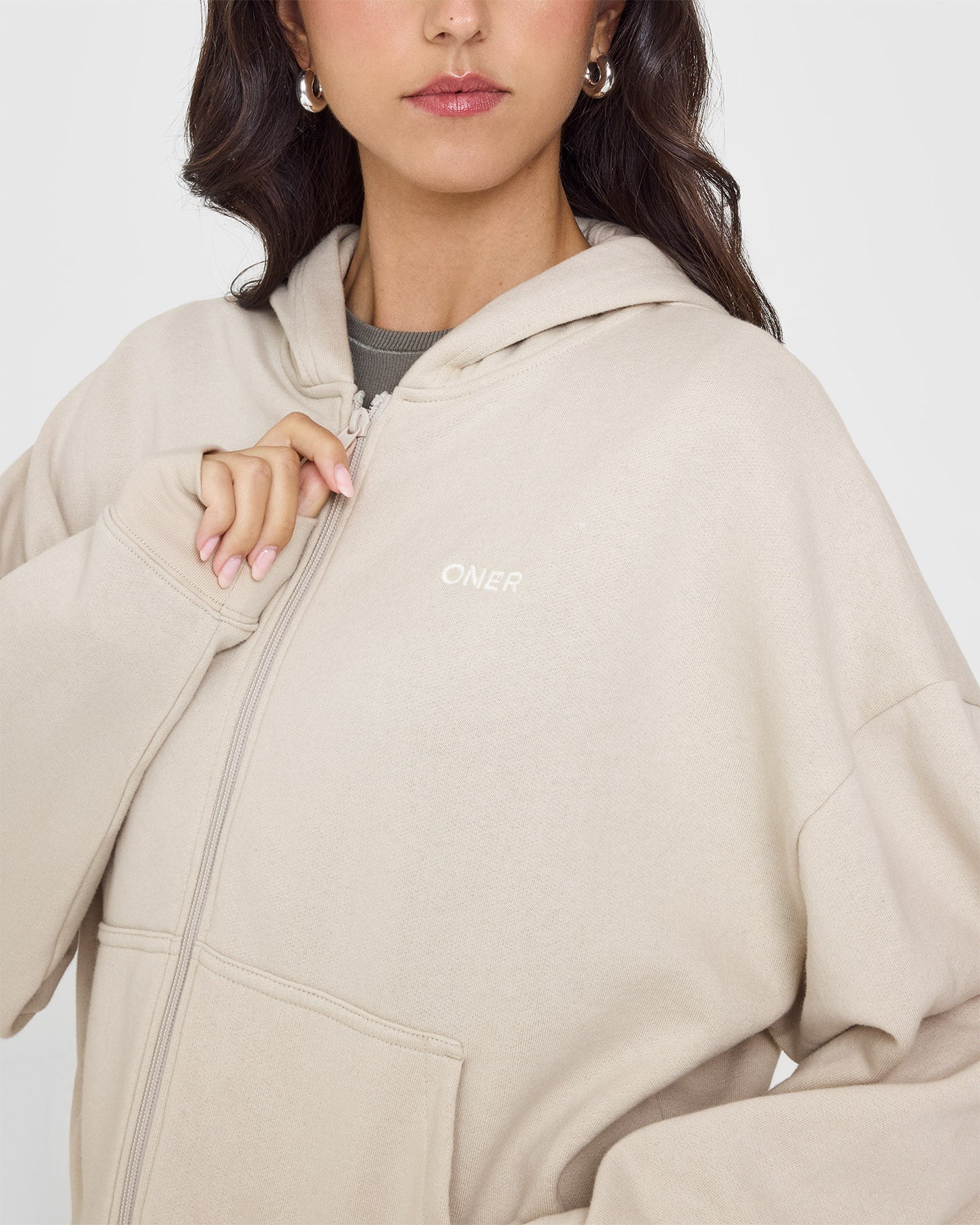 Mid Weight Zip Through Hoodie - Sand