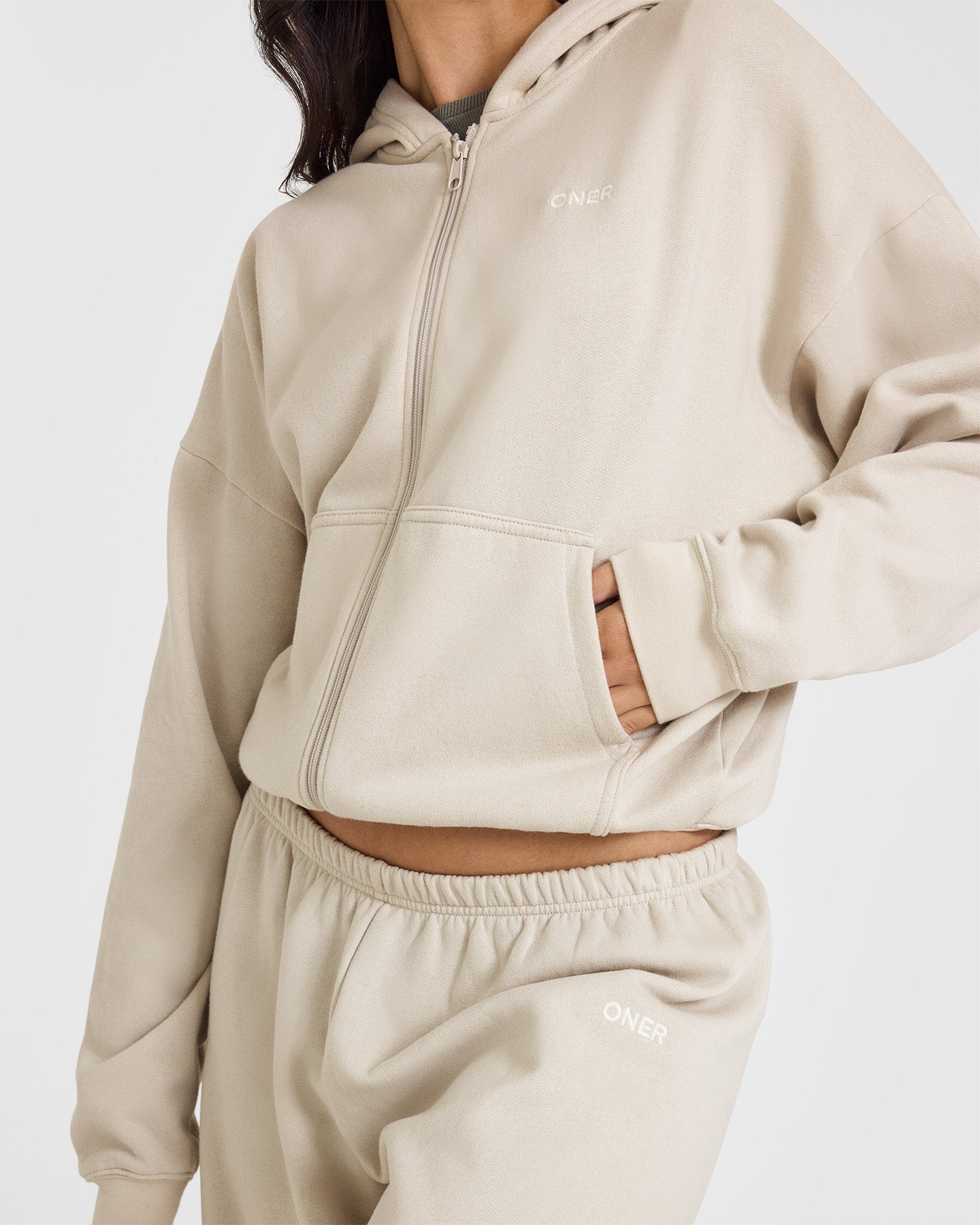 Mid Weight Zip Through Hoodie - Sand