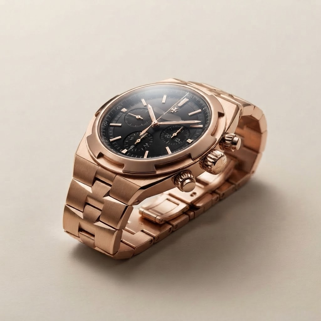 Chronograph Constantin Overseas 49150 Black Dial Pink Gold Men's Watch