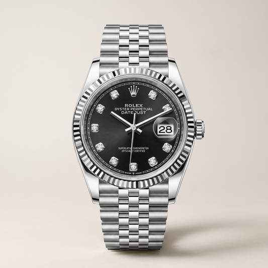 Datejust 126234 Black and Diamond Dial Fluted Bezel Stainless Steel Jubilee Men's Watch