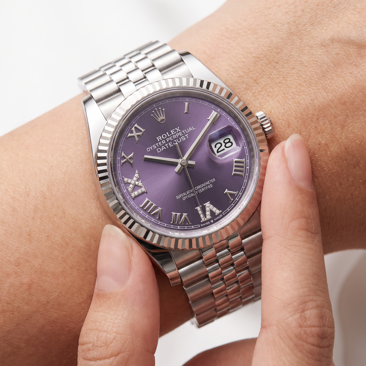 Datejust 278274 Roman Index VI Diamond Aubergine Dial Watch