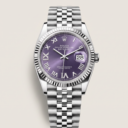Datejust 278274 Roman Index VI Diamond Aubergine Dial Watch