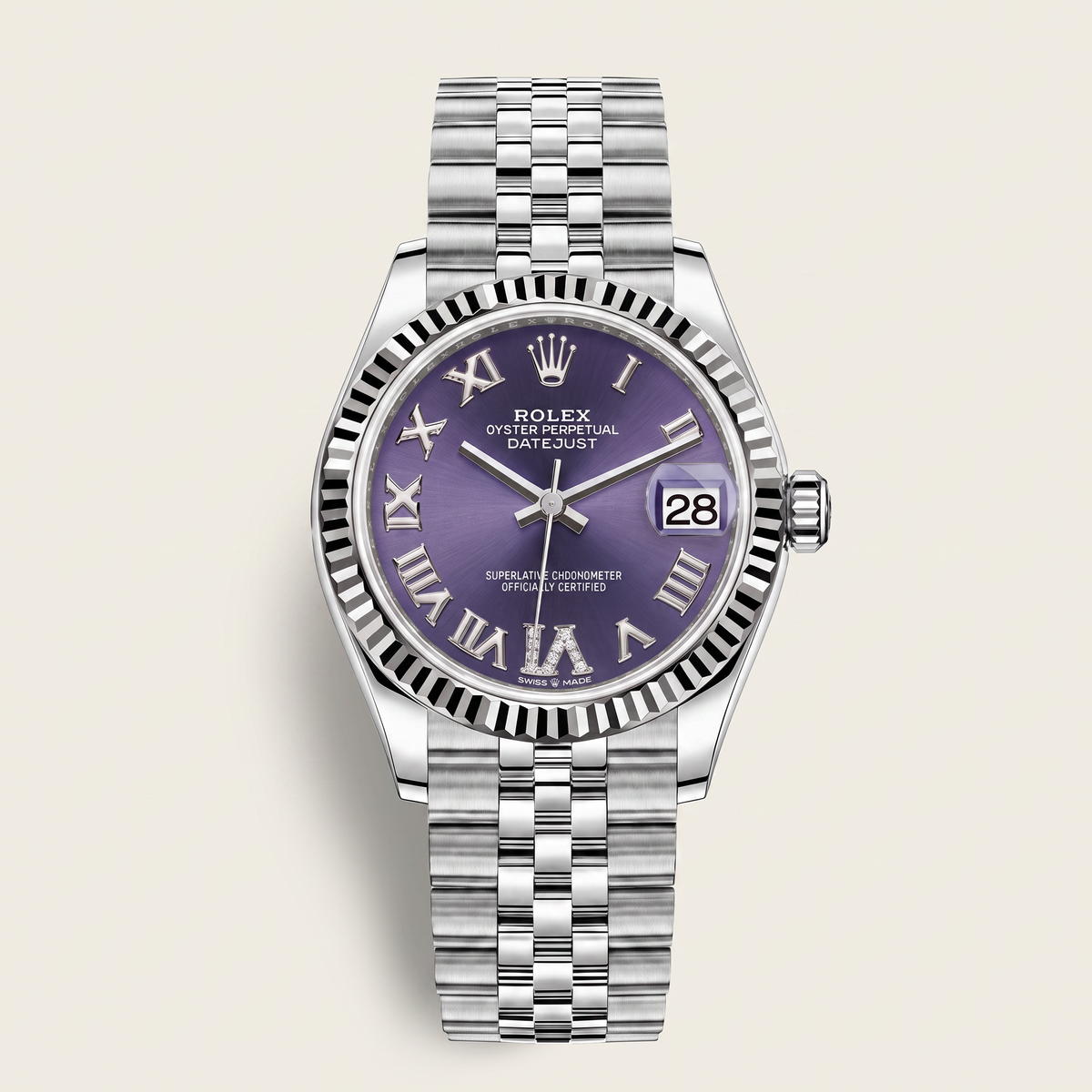 Datejust 278274 Roman Index VI Diamond Aubergine Dial Watch