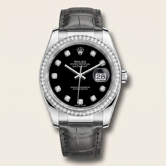 Datejust Black Dial Diamond Bezel Leather Strap Automatic Watch