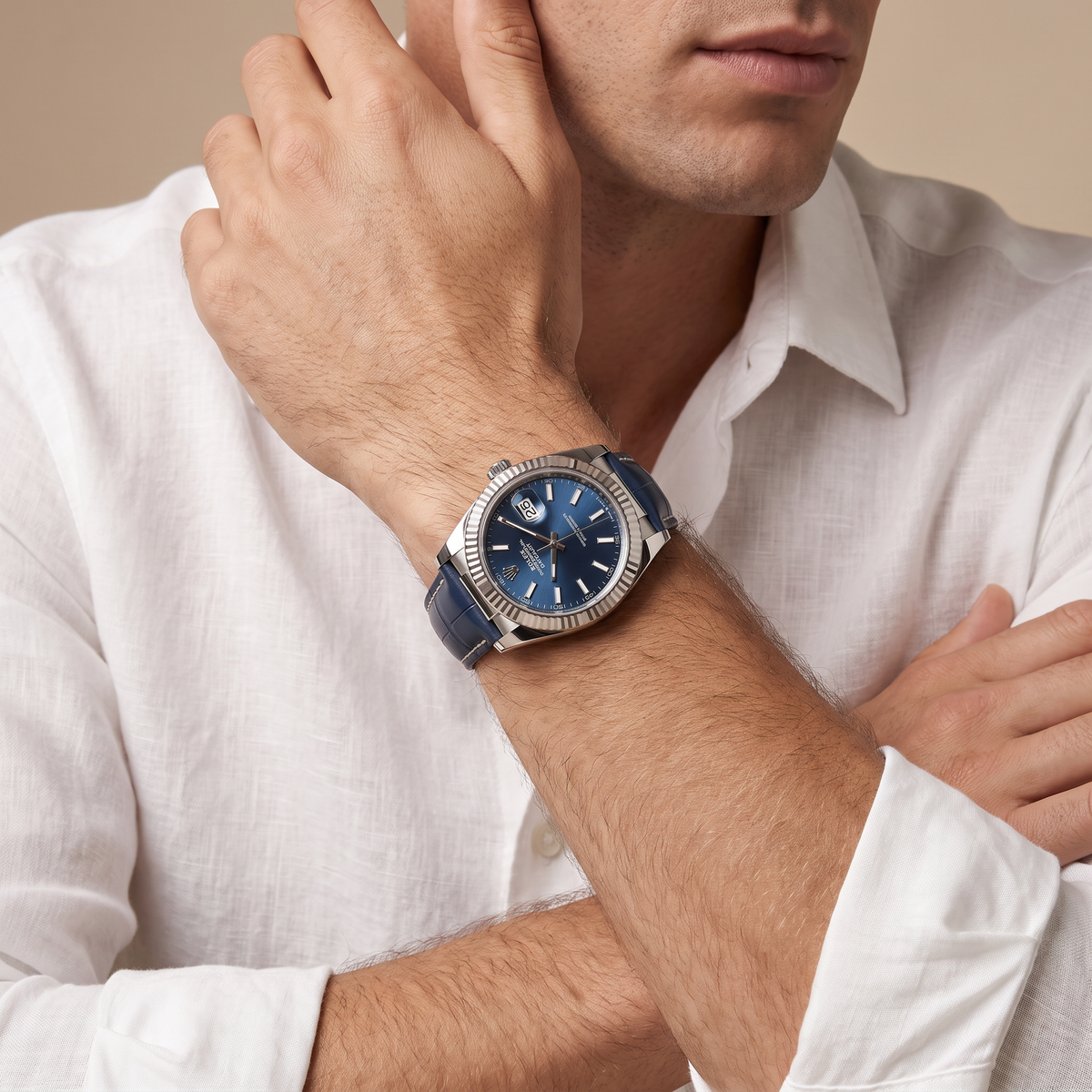 Datejust Blue Dial Leather Strap Automatic Men's Watch