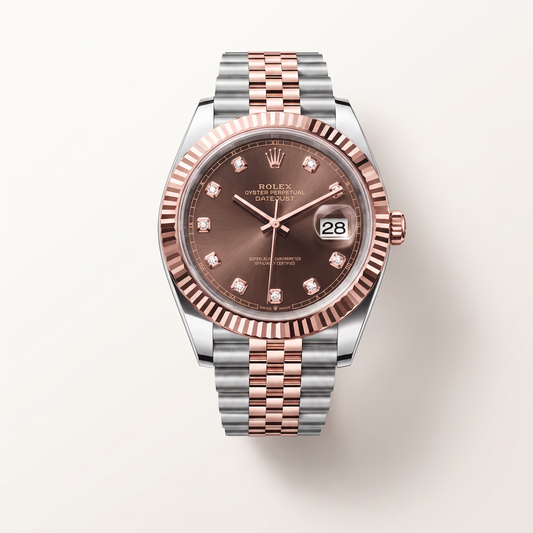 Datejust Chocolate Diamond Dial Fluted Bezel Two Tone Everose Gold Jubilee Bracelet Watch