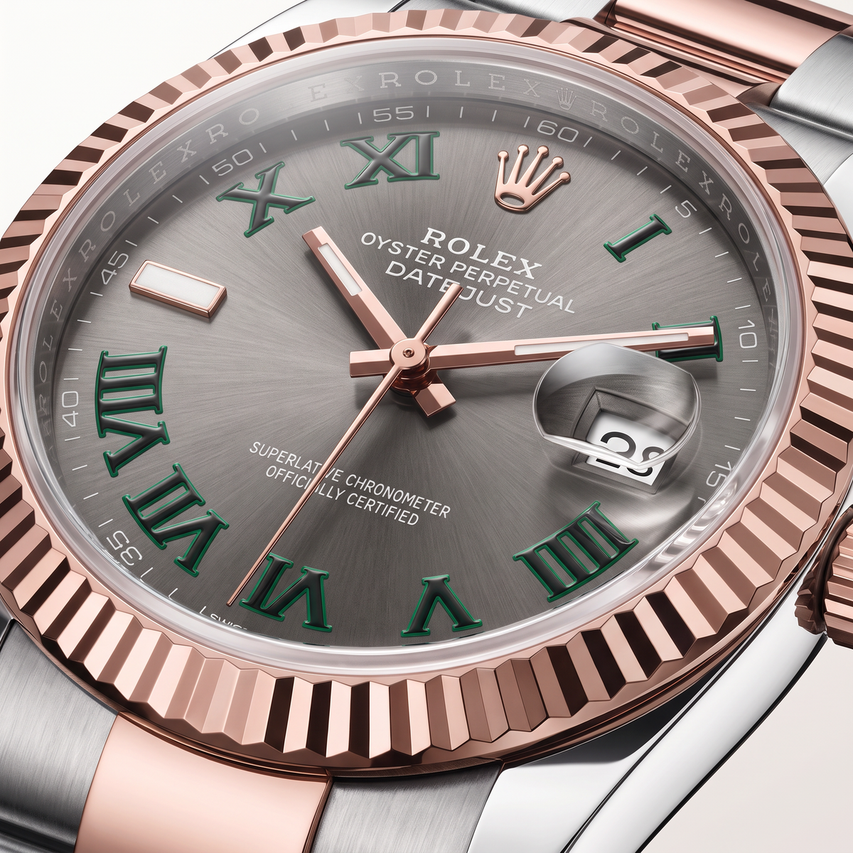 Datejust Fluted Bezel And Roman Dial Rose Gold Oyster Men's Watch