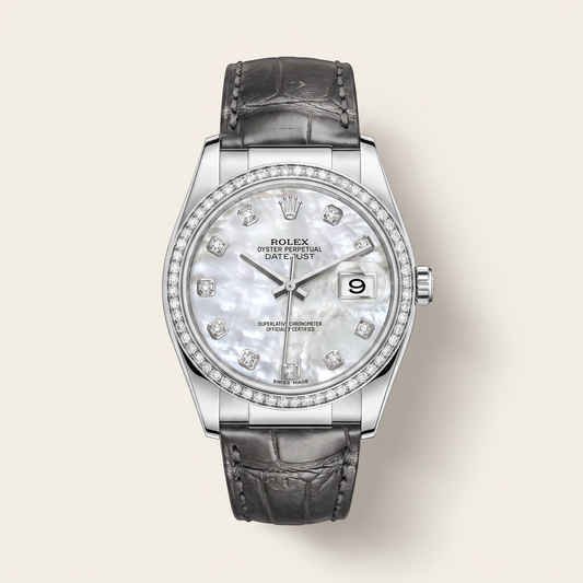 Datejust Mother Of Pearl Dial Diamond Bezel Leather Strap Automatic Watch