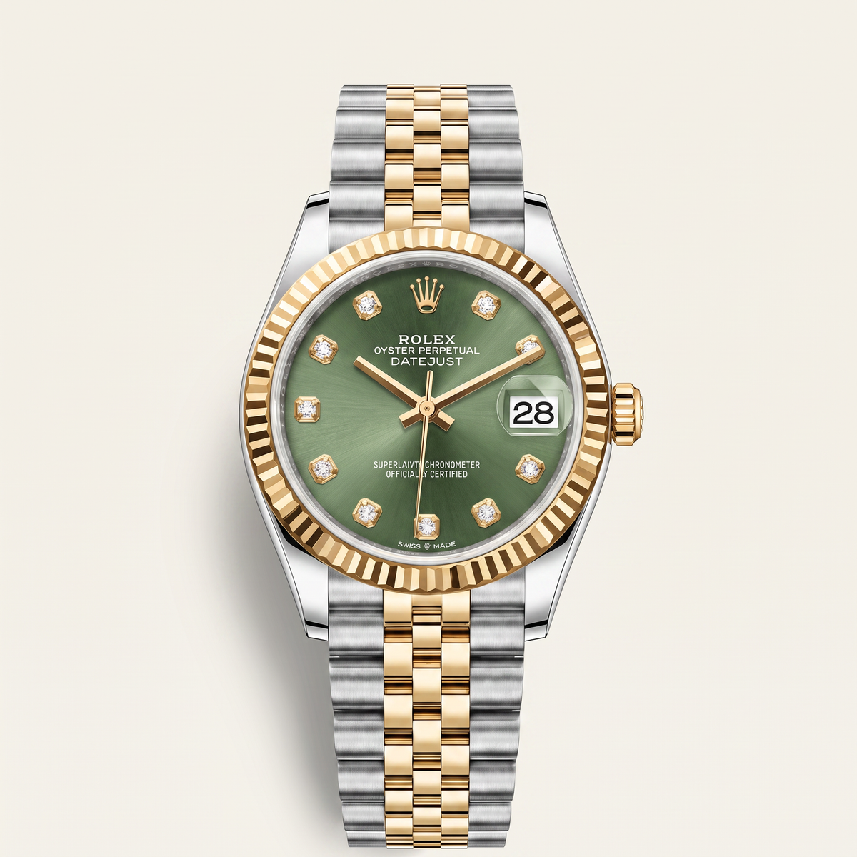 Datejust Olive Green Diamond Dial Yellow Gold Watch