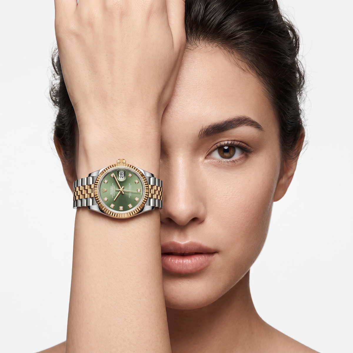 Datejust Olive Green Diamond Dial Yellow Gold Watch