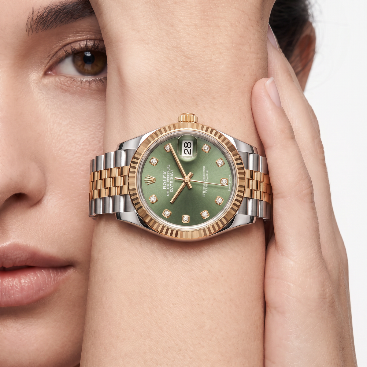 Datejust Olive Green Diamond Dial Yellow Gold Watch