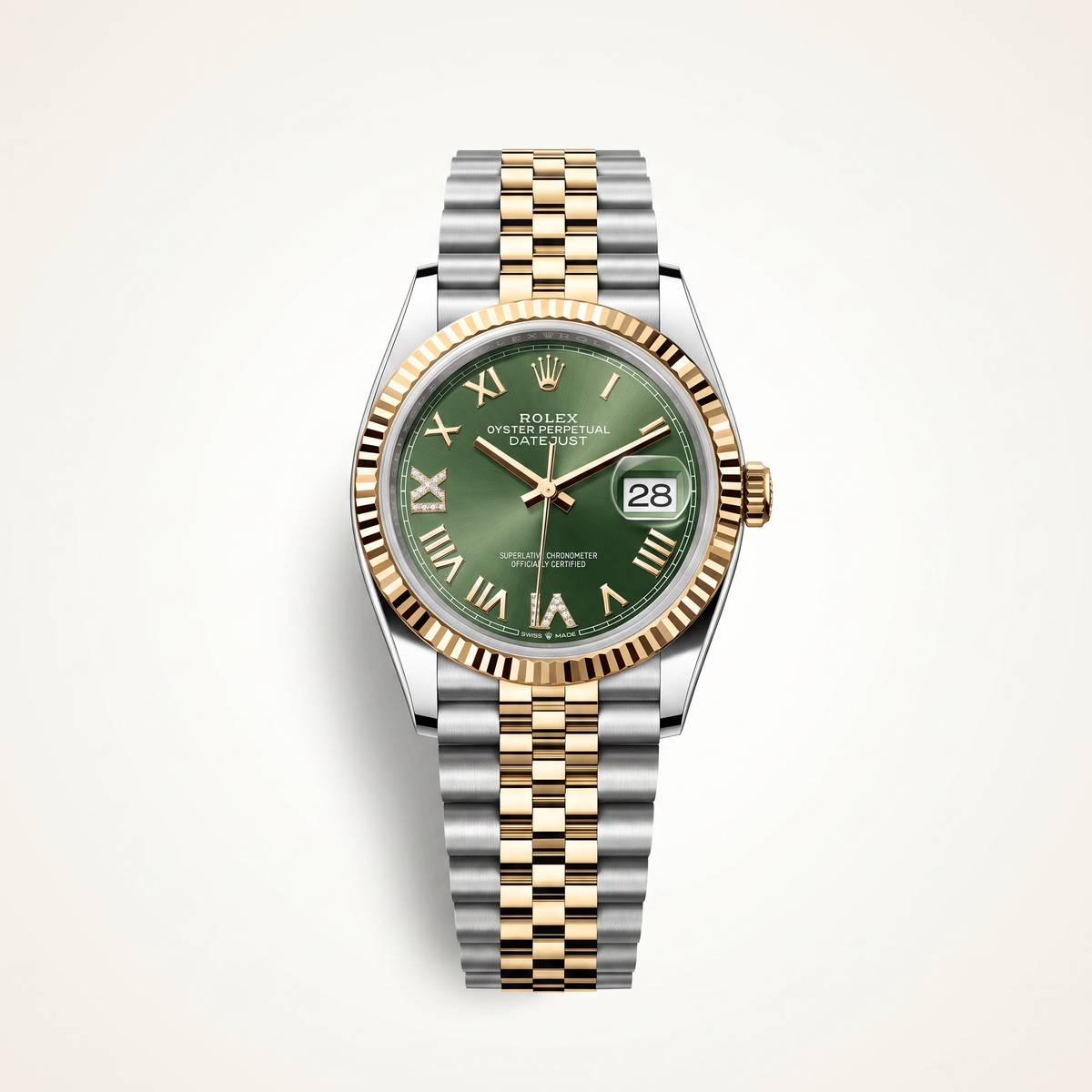 Datejust Olive Green Diamond Dial Yellow Gold Watch