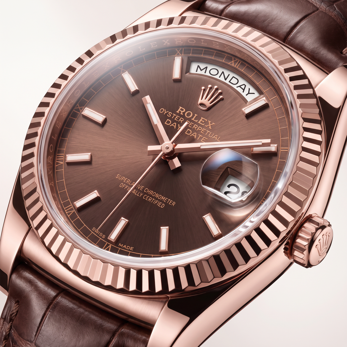 Day-date Everose Gold  President Chocolate Dial Leather Strap Men’s Watch