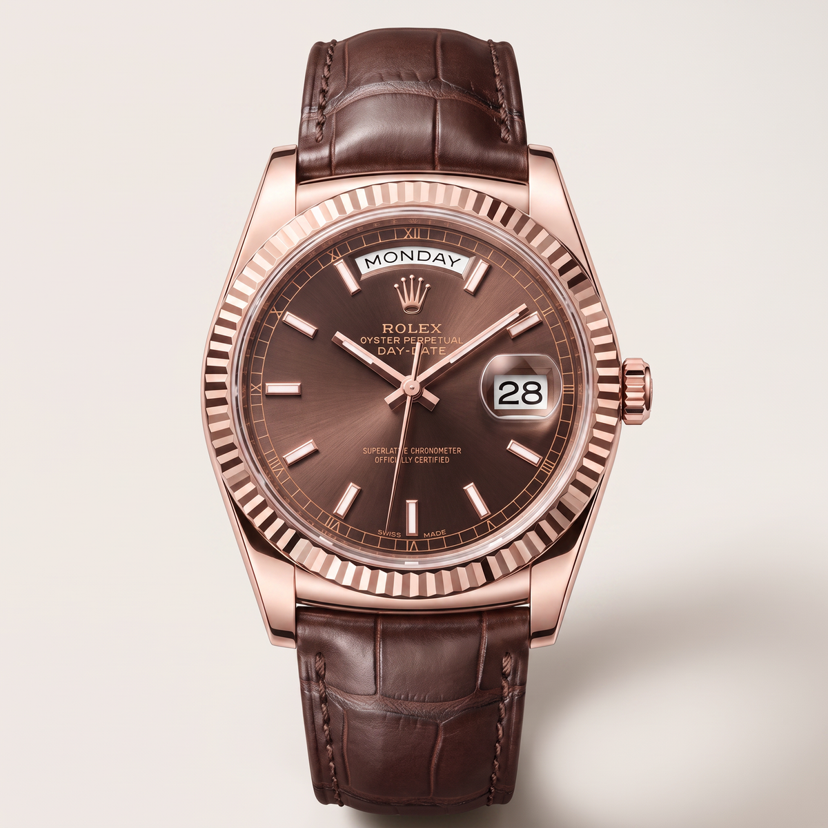 Day-date Everose Gold  President Chocolate Dial Leather Strap Men’s Watch