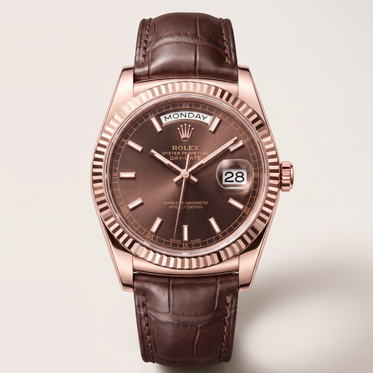 Day-date Everose Gold  President Chocolate Dial Leather Strap Men’s Watch