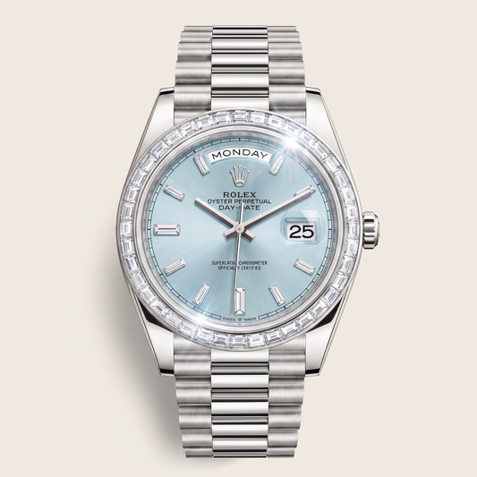 Day-Date Ice Blue Dial Baguette Set Bezel Men's Watch