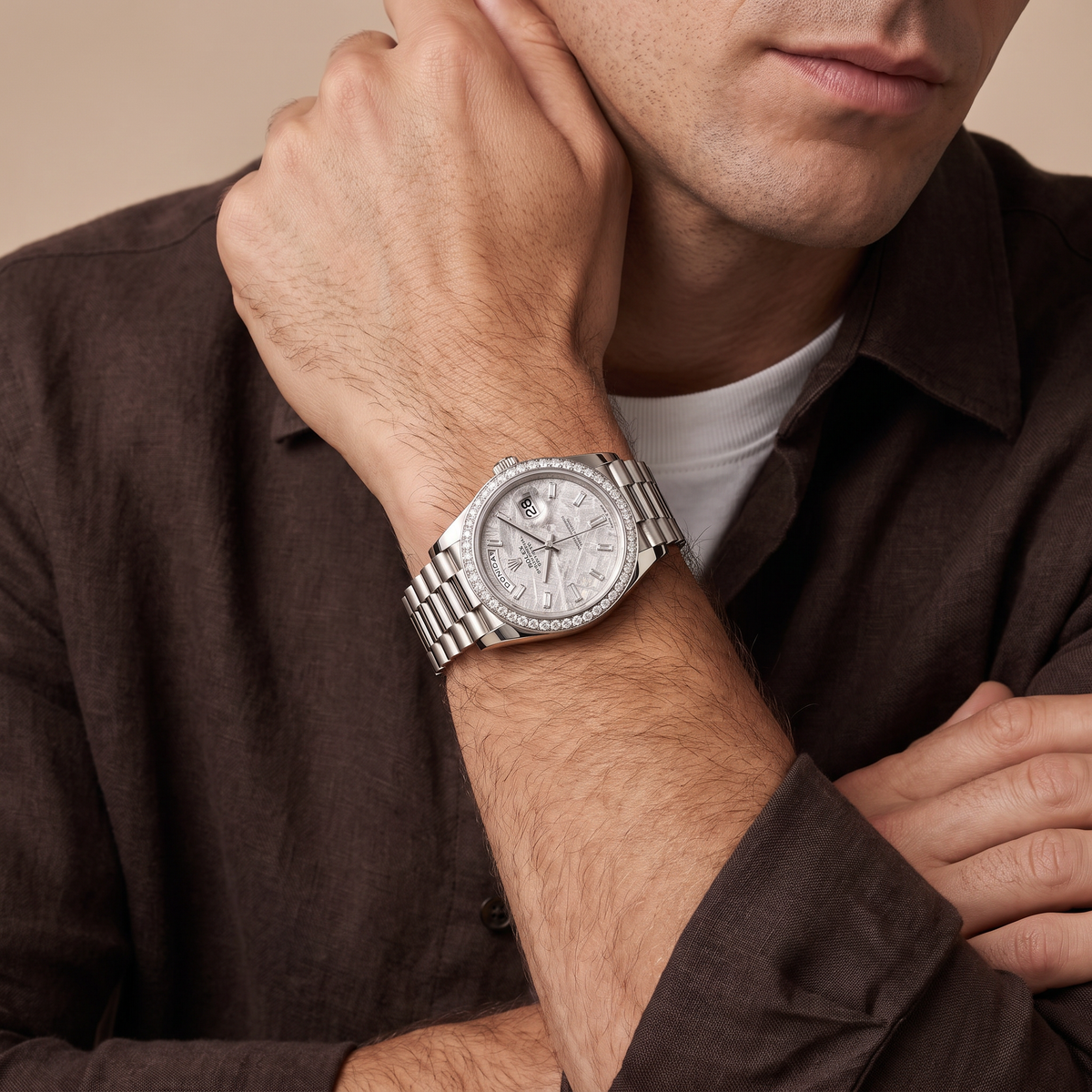 Day-Date White Gold Meteorite Diamond Dial Men's Watch