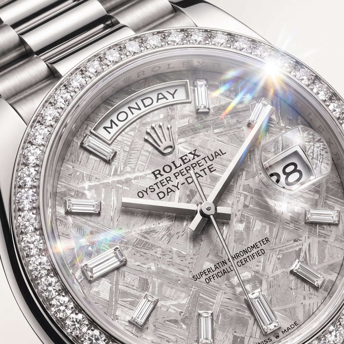 Day-Date White Gold Meteorite Diamond Dial Men's Watch