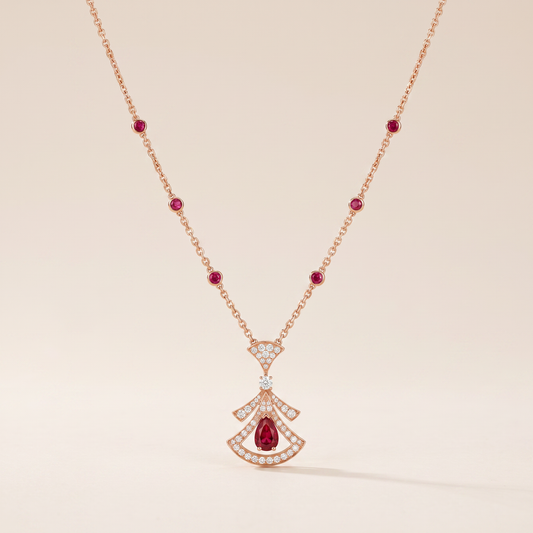Diva's Dream Paved Red Openwork Pendant Necklace