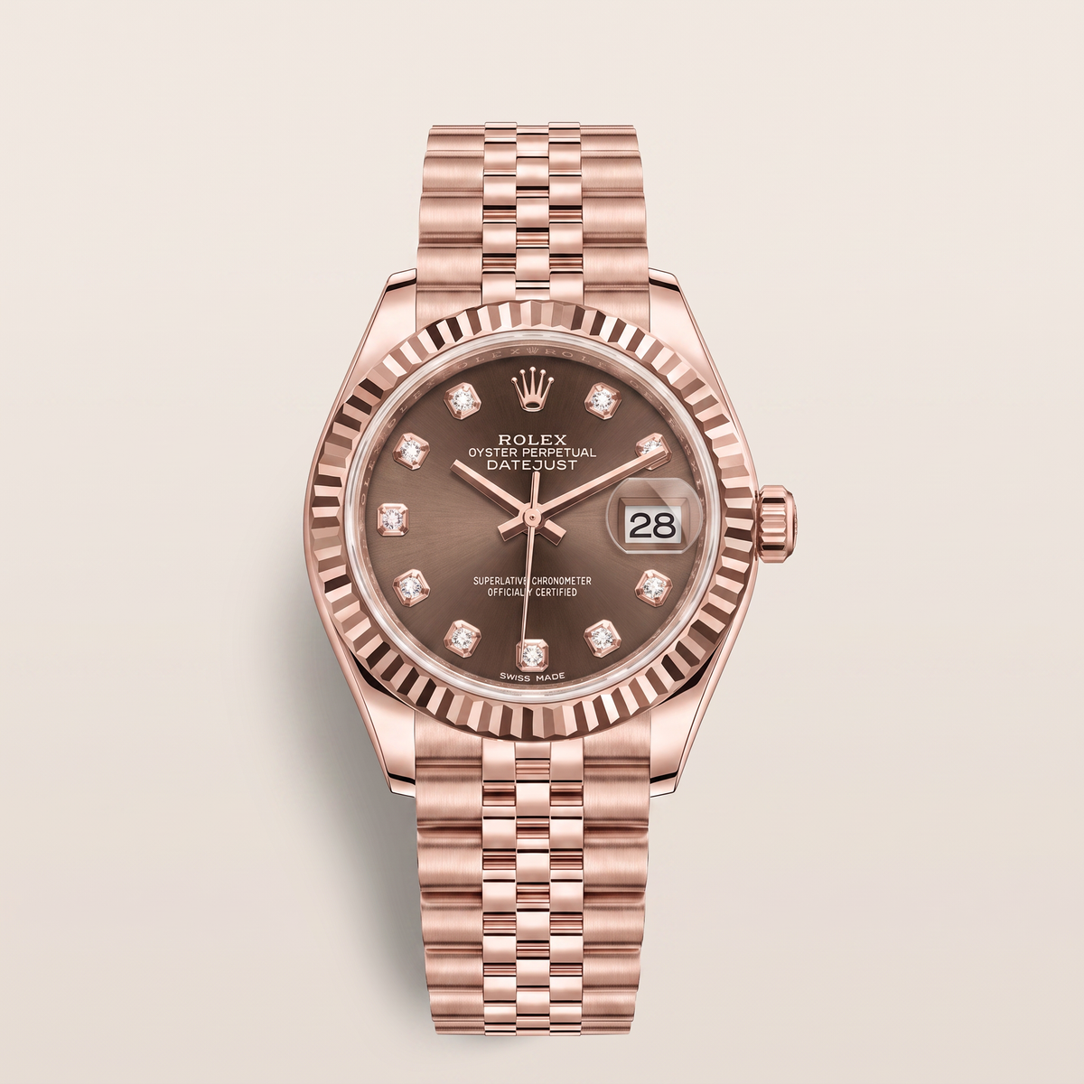 Lady-Datejust Chocolate Diamond Dial Full Everose Watch