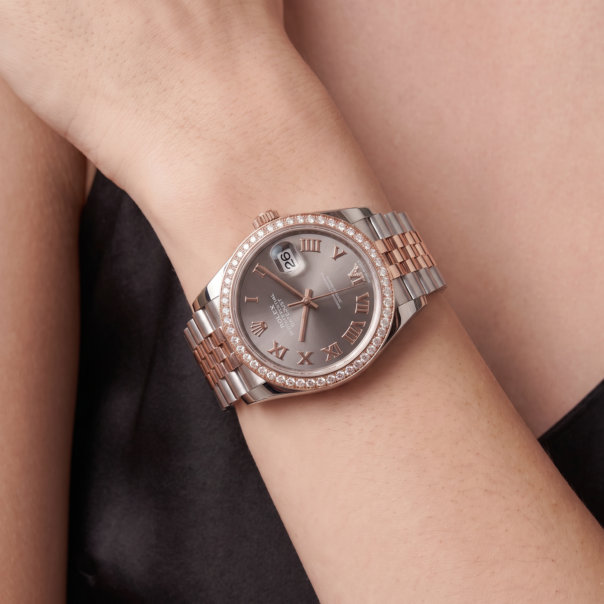 Lady-datejust Dark Rhodium Roman Number Dial Everose Gold Automatic Watch