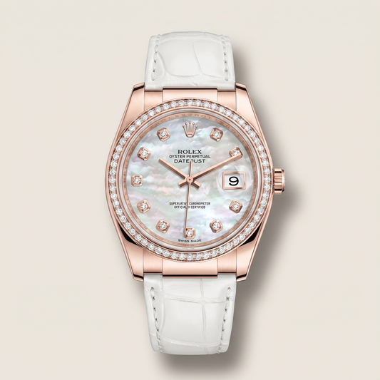 Lady-datejust Mother Of Pearl Dial Leather Strap Automatic Watch