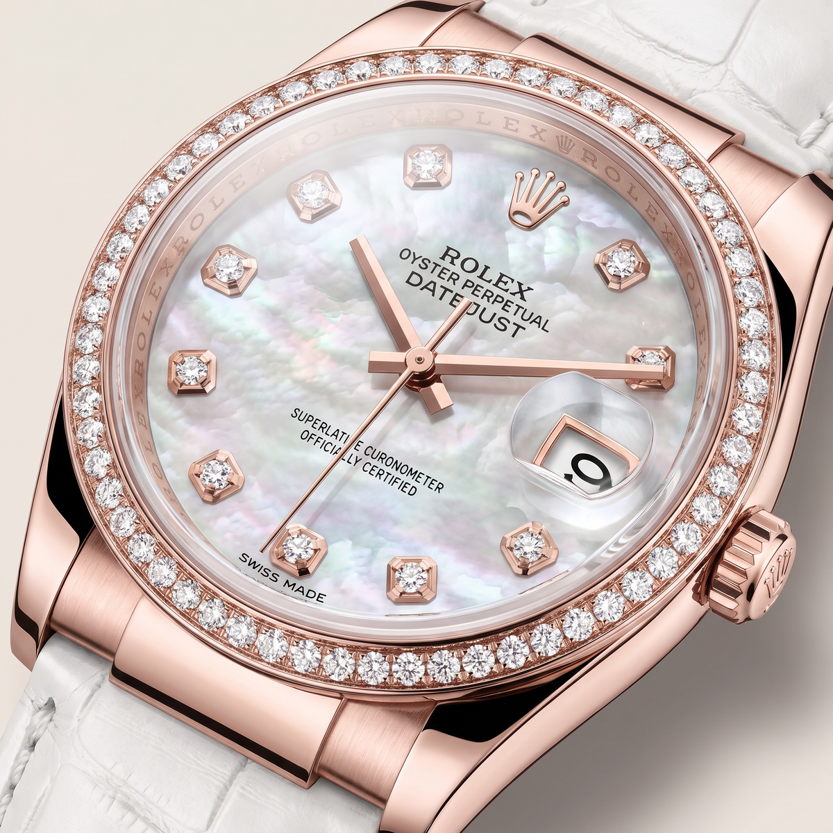Lady-datejust Mother Of Pearl Dial Leather Strap Automatic Watch