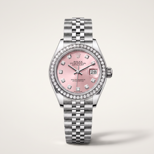 Lady-Datejust Pink Diamond Dial And Bezel Women's Watch