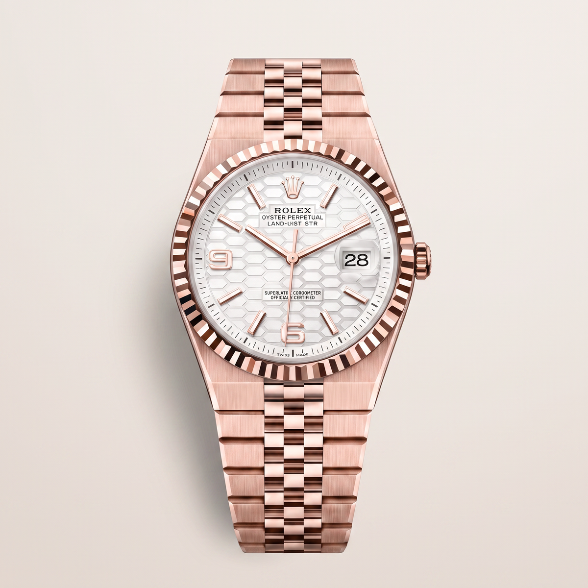 Land-Dweller Oyster Everose gold White Dial Automatic Watch