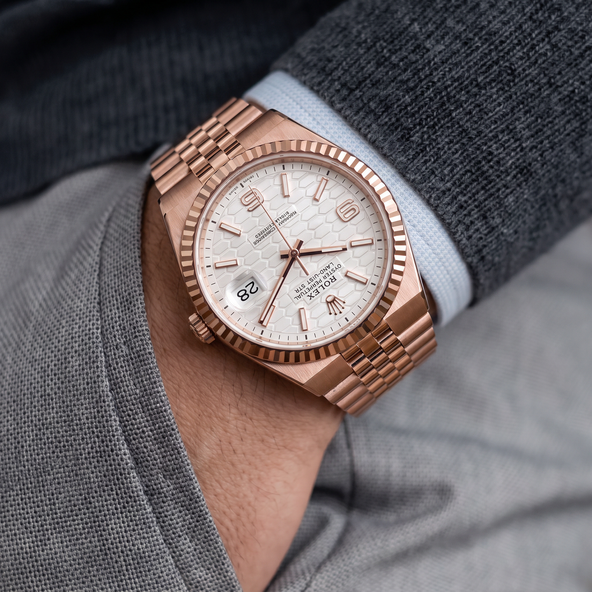 Land-Dweller Oyster Everose gold White Dial Automatic Watch