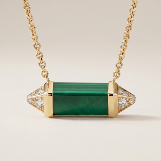 Les Berlingots De Malachite Pavé Diamonds Necklace