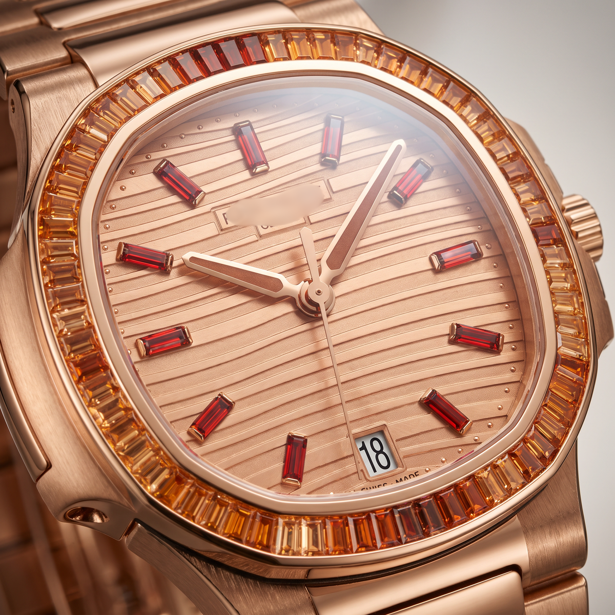 Nautilus 7118/1300R-001 Rose Dial Gemstone Paved Automatic Watch
