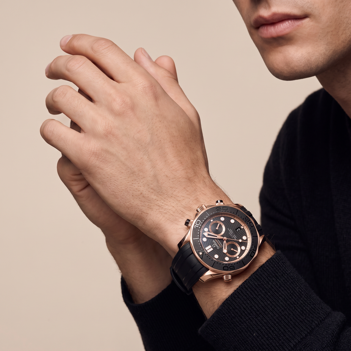 Seamaster Diver 300M Black Dial Rose Tone Bi-Color Automatic Watch 210.62.44.51.01.001