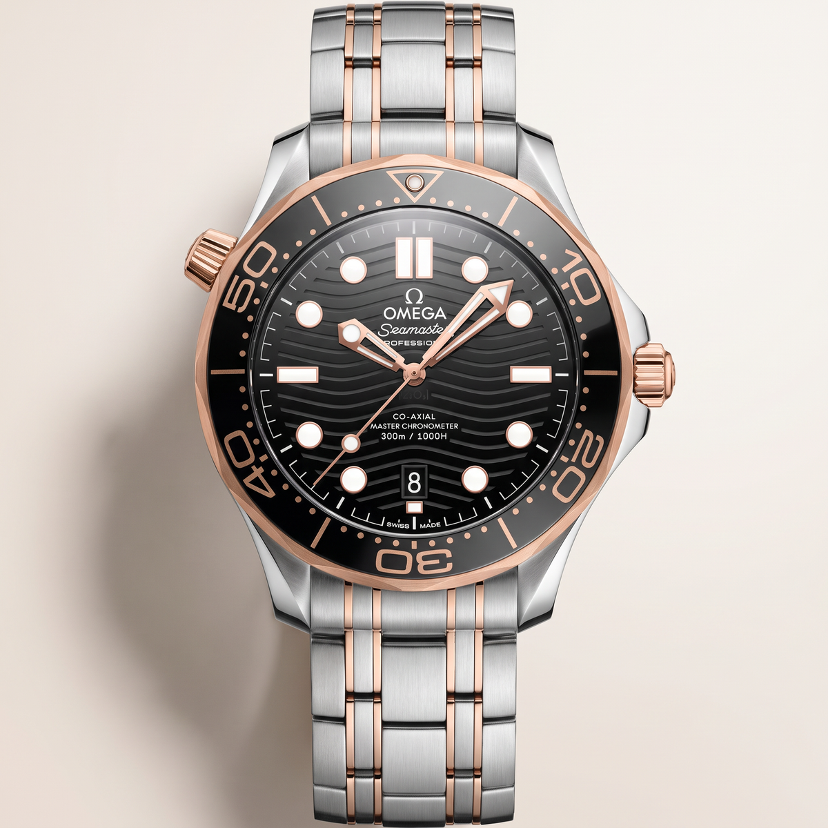 Seamaster Diver 300M Black Dial Rose Tone Bi-Color Stainless Steel Men's Watch