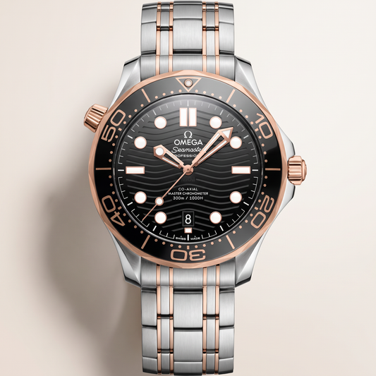 Seamaster Diver 300M Black Dial Rose Tone Bi-Color Stainless Steel Men's Watch
