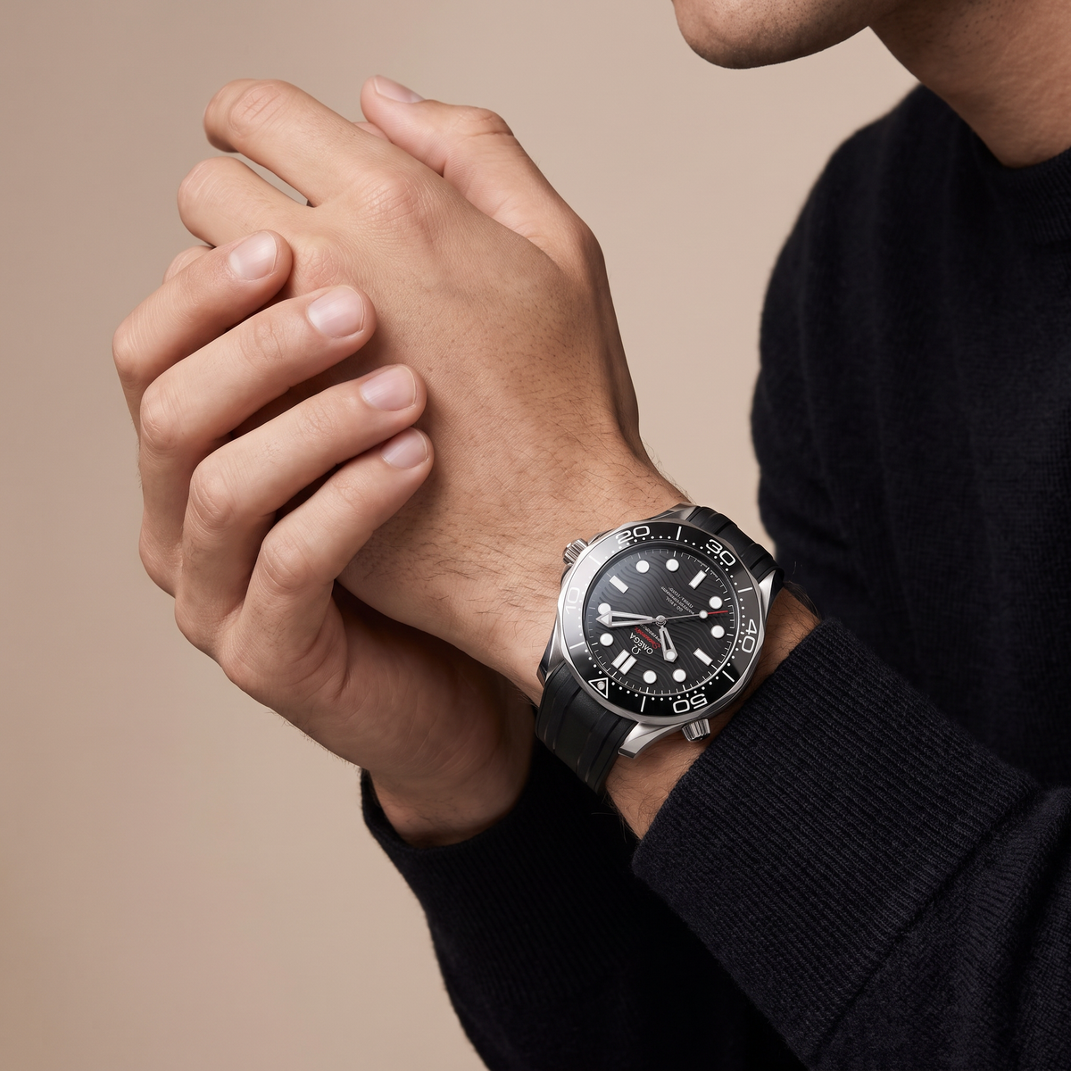 Seamaster Diver 300M Black Dial Rubber Strap Men's Watch