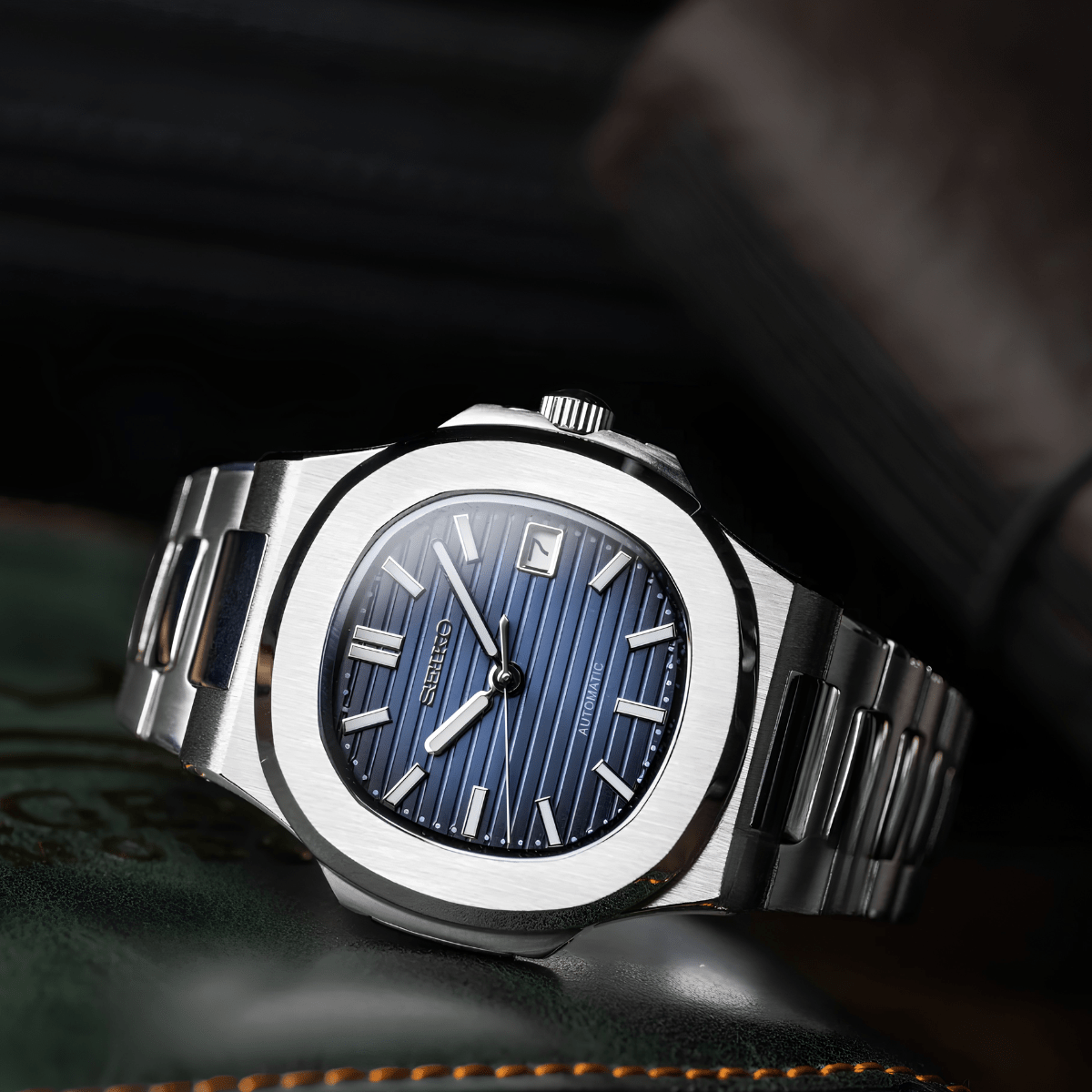 Seiko Mod Nautilus Blue