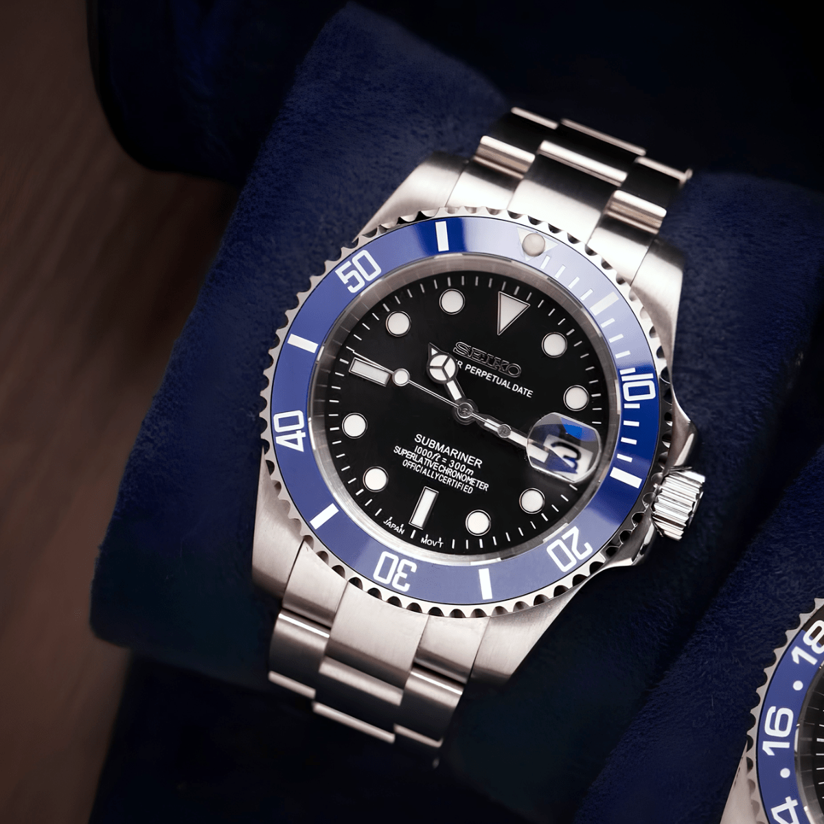 Seiko Mod Submariner Black Blue