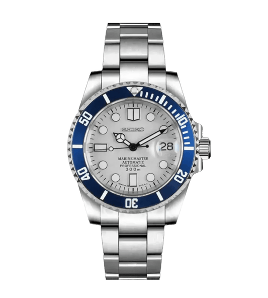 Seiko Mod Submariner White Blue