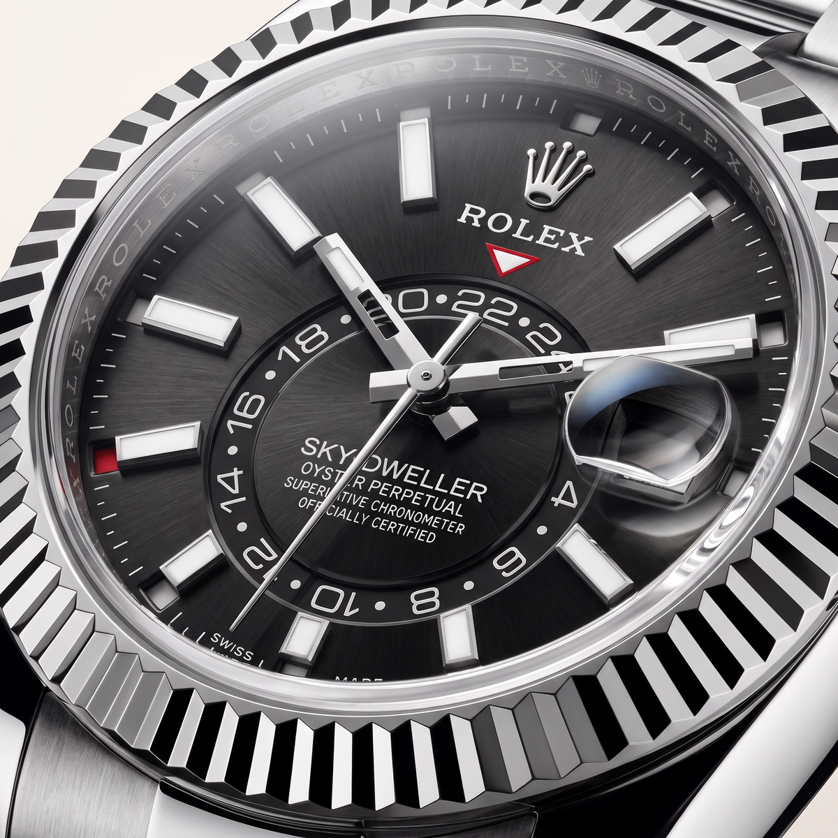Sky-Dweller Black Dial Fluted Bezel Automatic Men's Watch